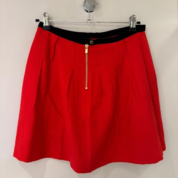 SANDRO Paris Red A-Line Mini Skirt w/ Black Velvet Waistband (Textured Fabric) - Picture 2 of 6